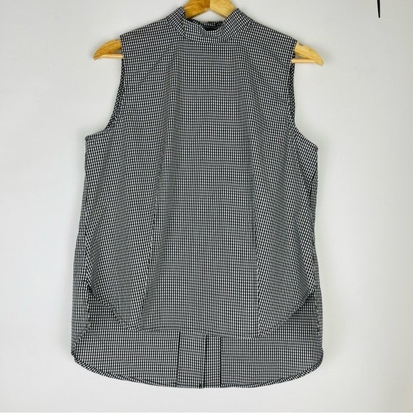 Frame Sleeveless Gingham High Neck Button Down Back Blouse - Picture 1 of 5